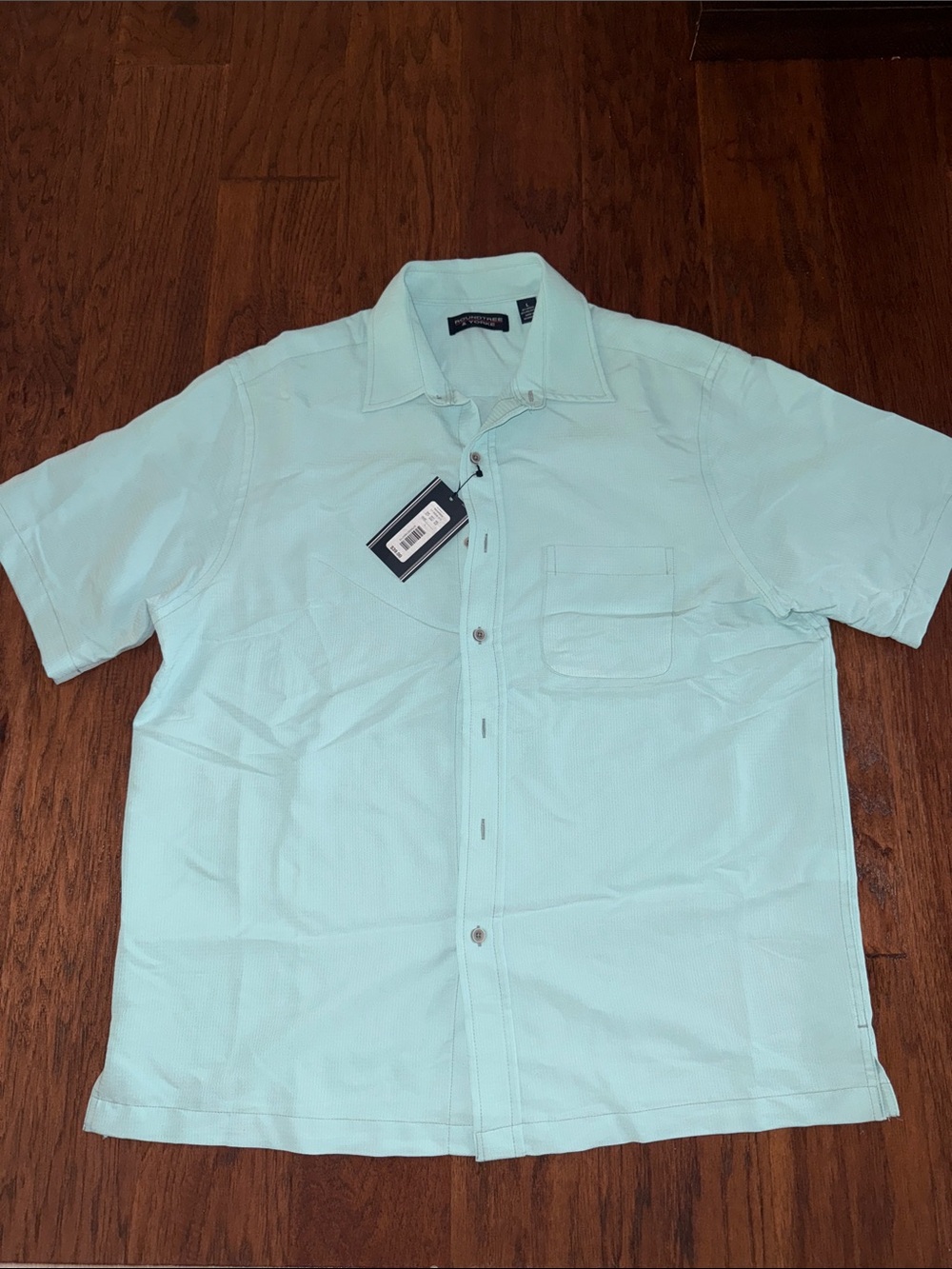 Roundtree & Yorke Short-Sleeve Button-Down Shirt in Aqua Mint